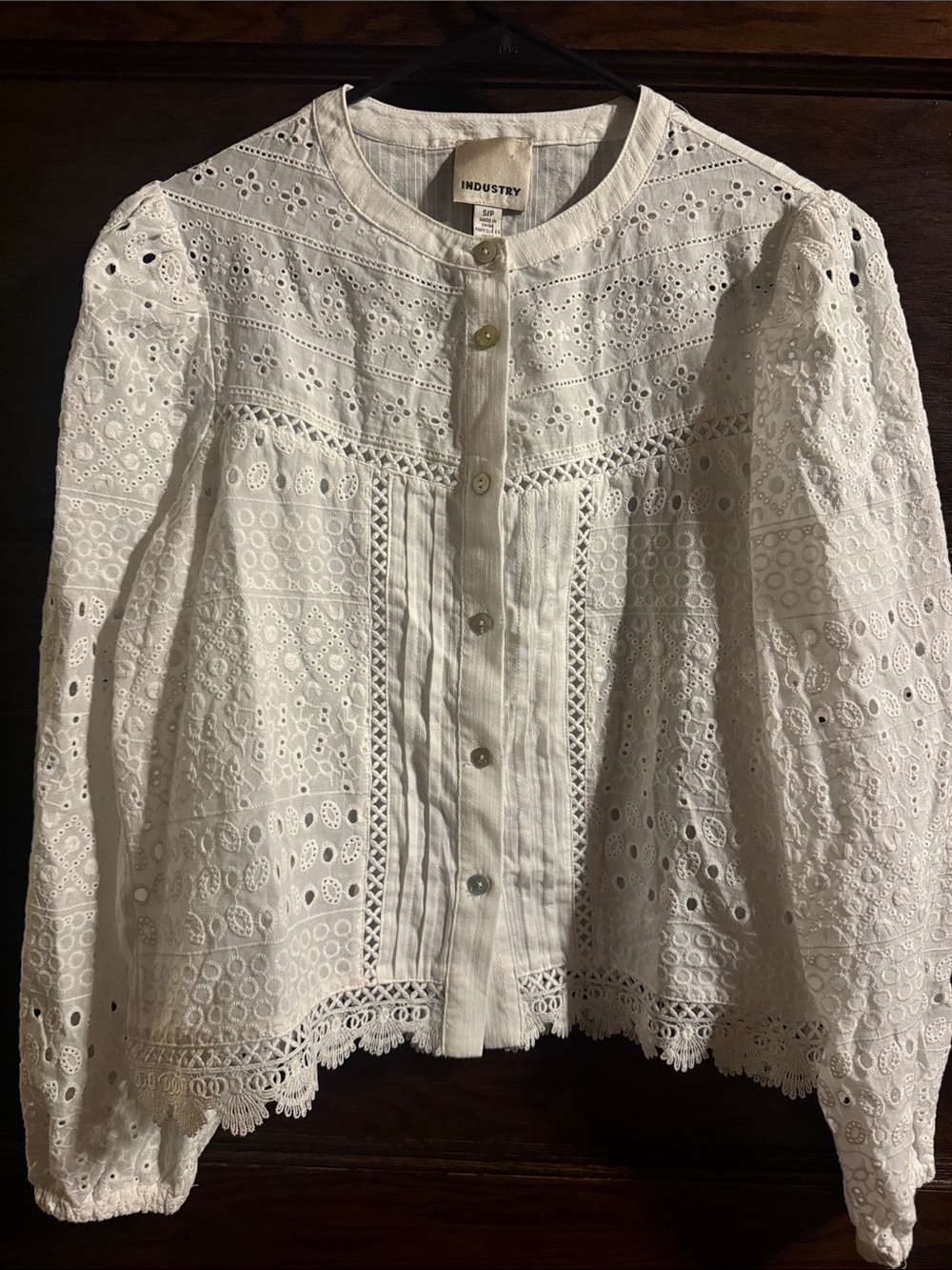INDUSTRY White Eyelet Button-Front Blouse